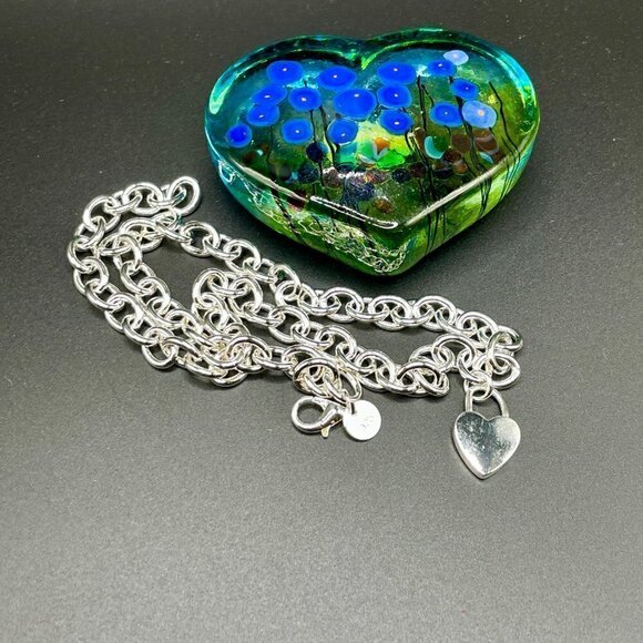 Silver 925 Chain Necklace with Thick Heart Lock Charm #1222 or #1478 - Picture 3 of 6